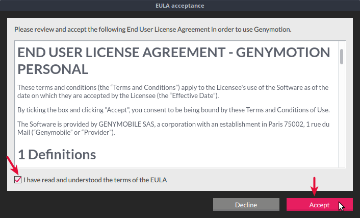 Persetujuan EULA Genymotion