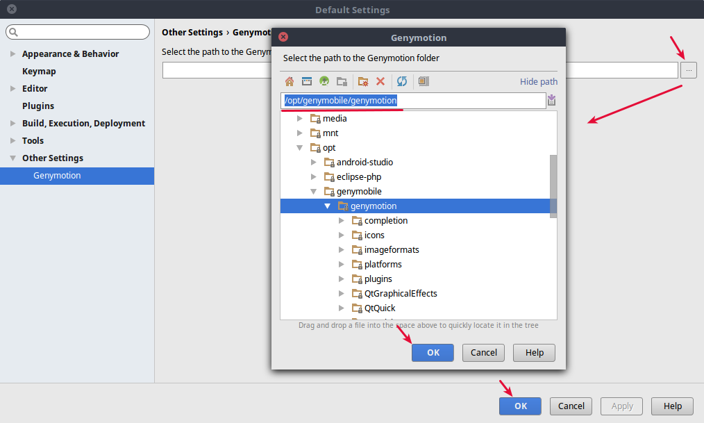 Menentukan lokasi genymotion