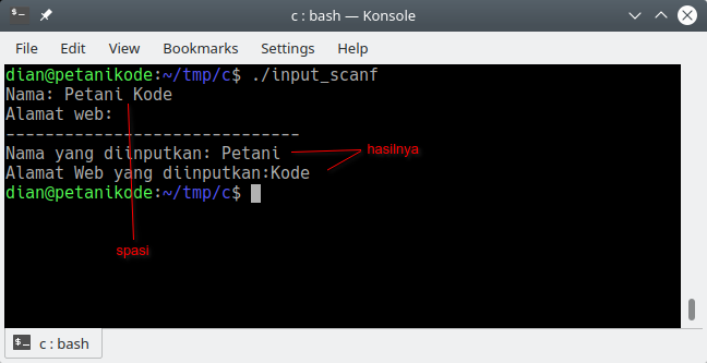 Input scanf mengandung spasi