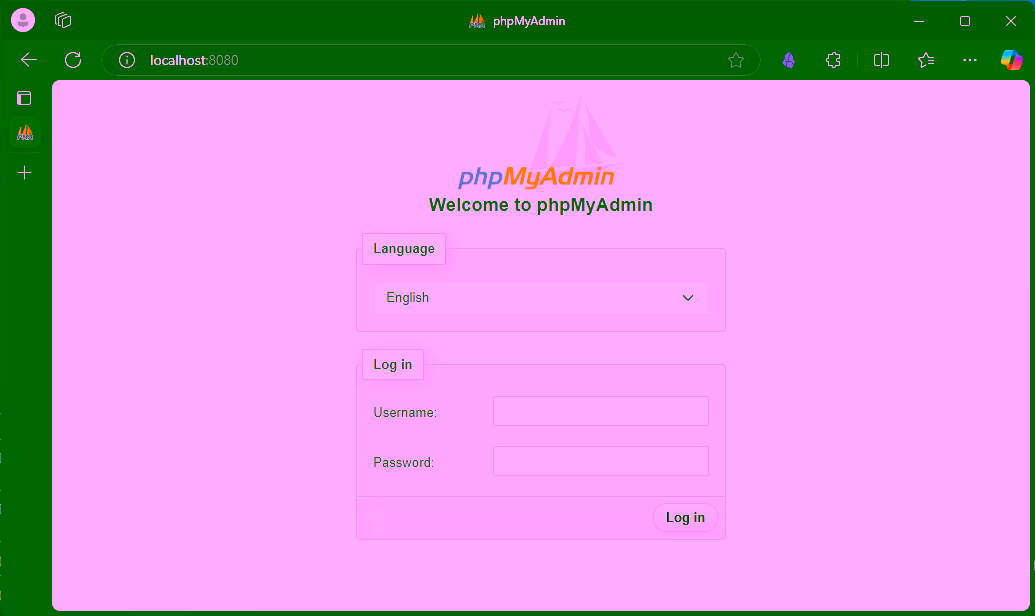 tampilan PHPmyadmin running dengan docker