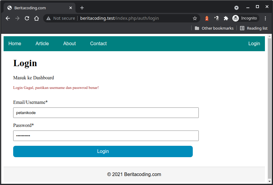 form login error