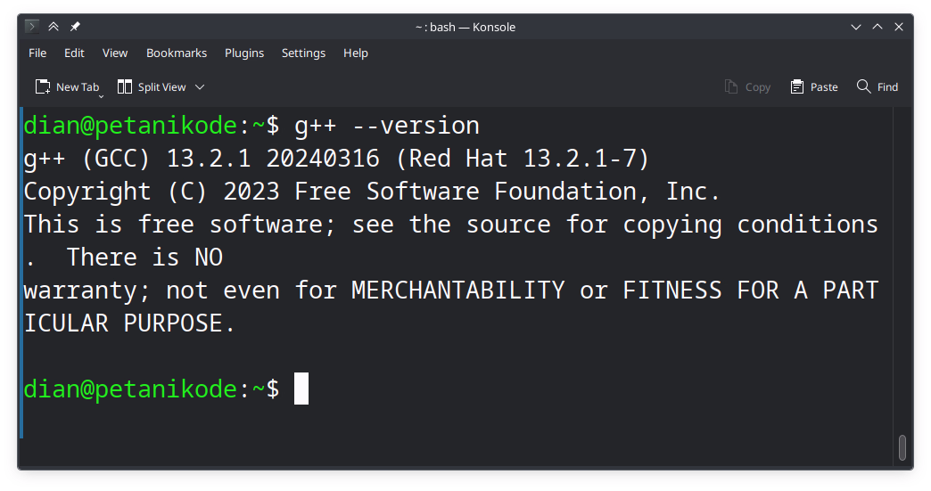Versi G++ yang terinstall