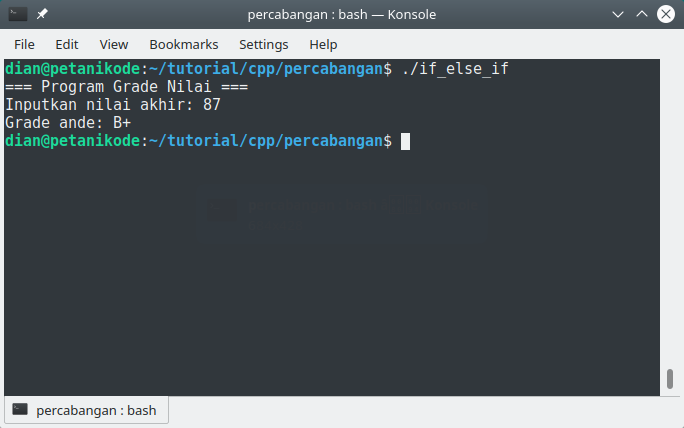 Contoh program percabangan if/else/if di C++