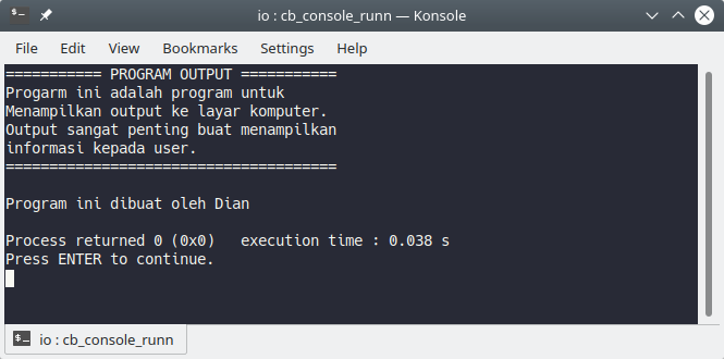 Program output di C++