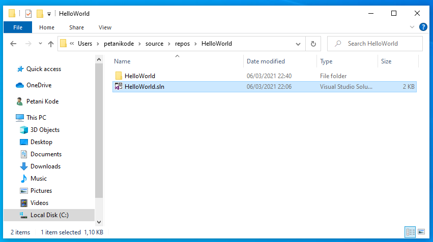 folder hello world