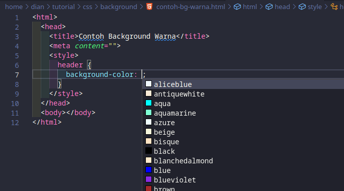 edit css di vscode