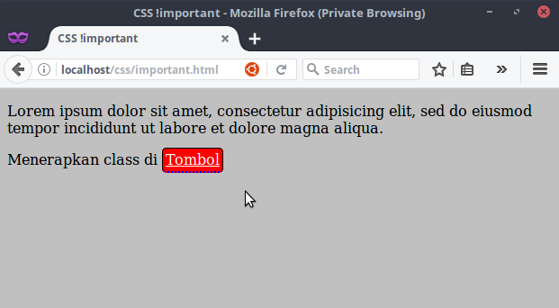 Tombol tanpa Important
