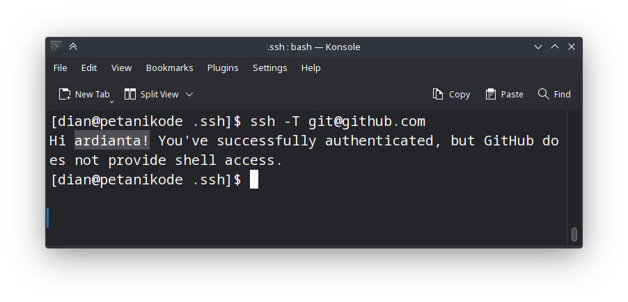 Test koneksi SSH Github