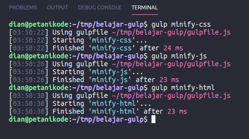 Minify css. Gulp css. minify. js minify. after html.