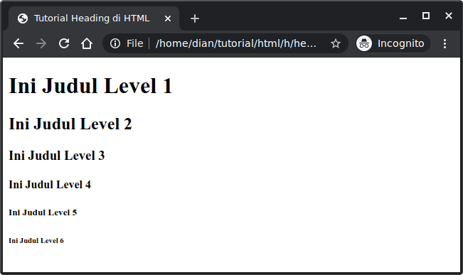 Contoh Heading pada HTML