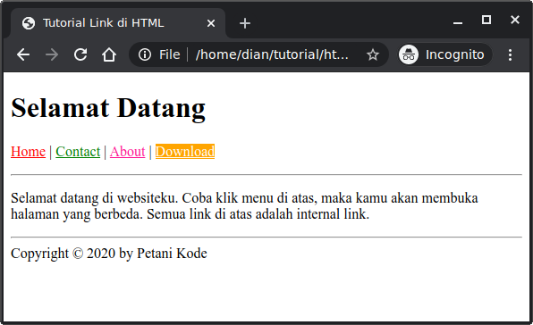 Judul dalam halaman web diletakkan dalam tag