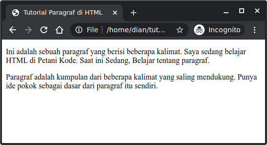 Contoh paragraf di HTML