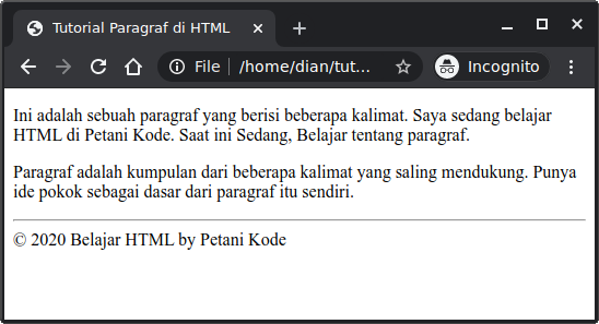 Tag div untuk footer