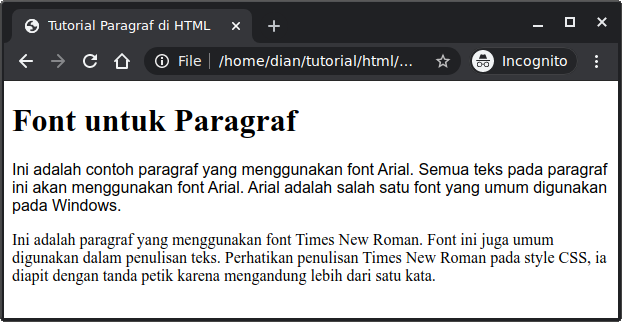 Font untuk Paragraf