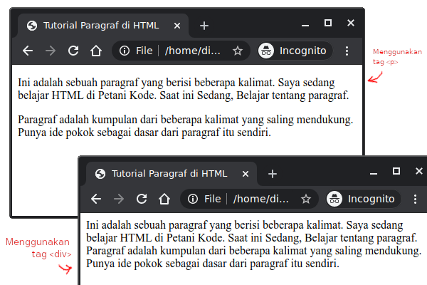 Membuat paragraf dengan tag div