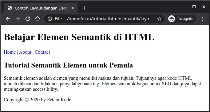 Contoh semantik elemen di HTML