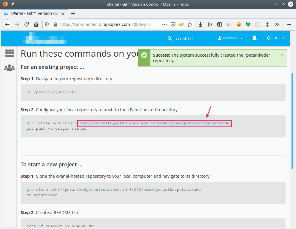Membuat repositori kosong di cpanel