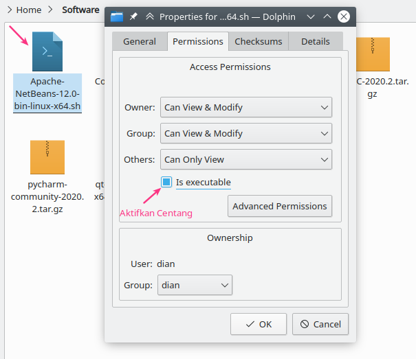 Persiapan Pemrograman Java di Linux 12 permission