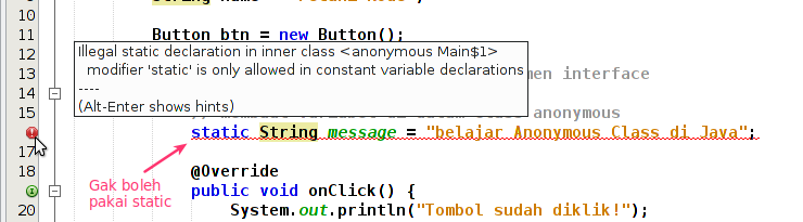 Static variabel di anonymous class