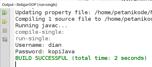 Hasil output setter dan getter