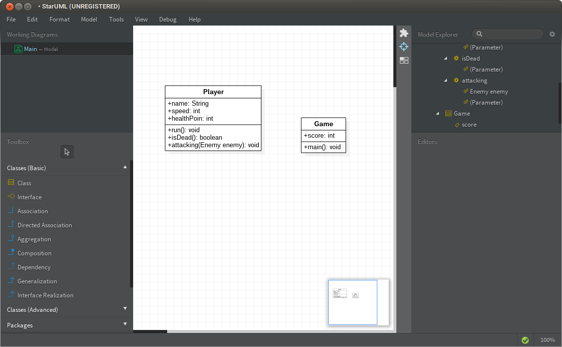 Class diagram di StarUML