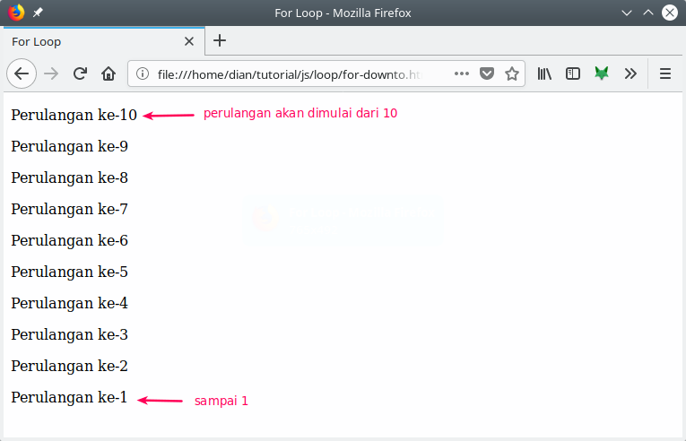 Perulangan for dengan hitung mundur