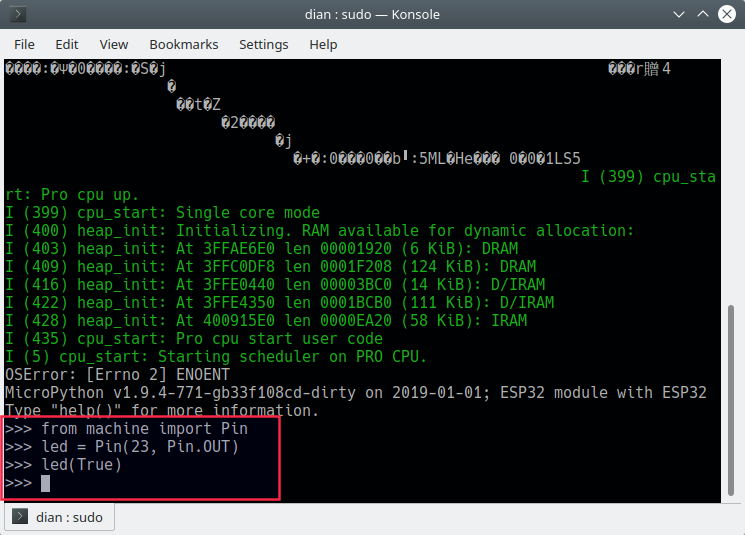 Kode python untuk menyalakan lampu led