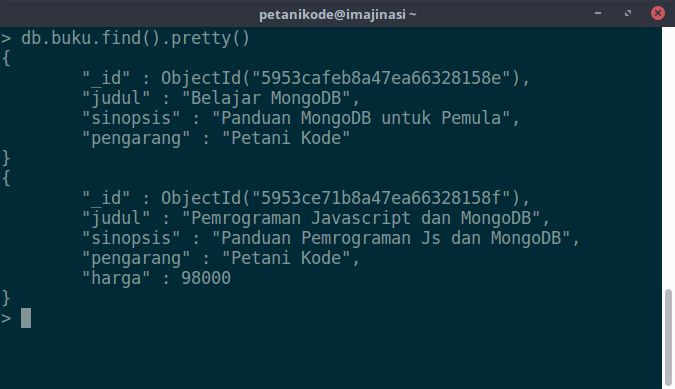 Menampilkan data MongoDB dengan fungsi pretty