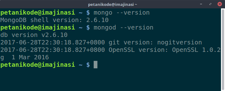 Versi mongodb yang terinstall