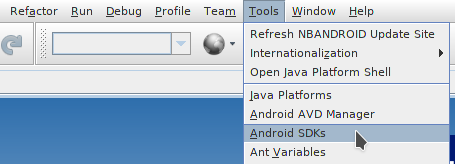 Menu Android SDK di Netbeans