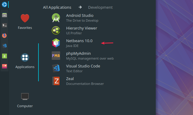 Netbeans di dalam Menu Launcher