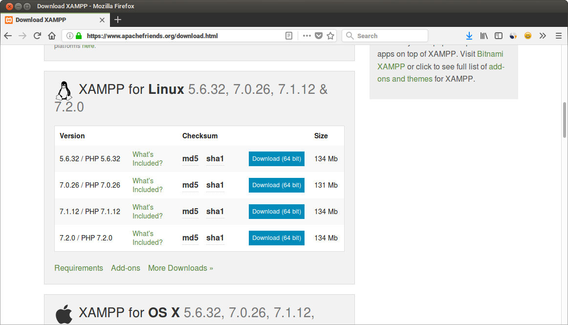 XAMPP download.