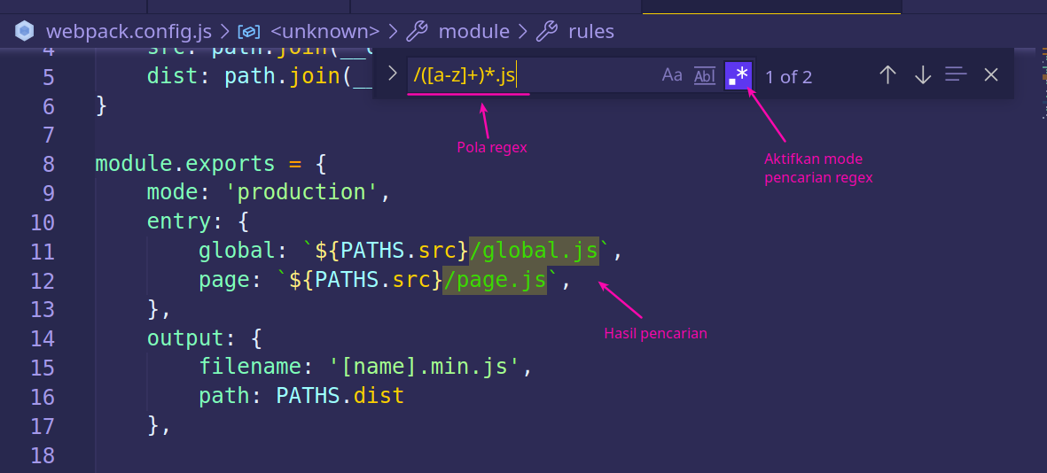 regex pada vscode