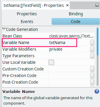 Variable name untuk Code