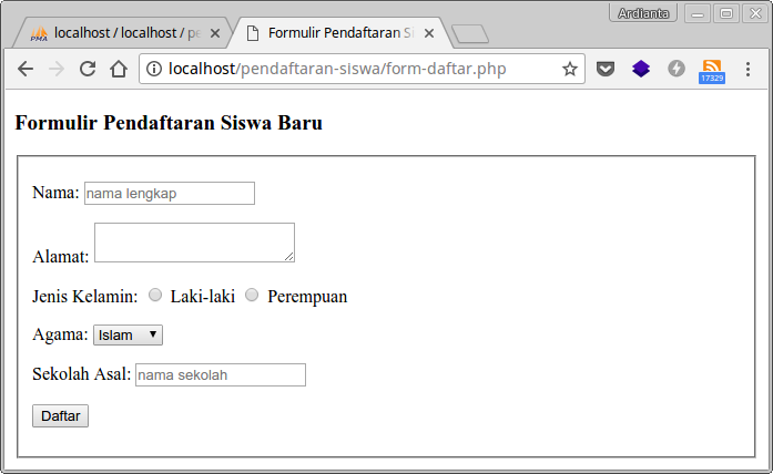 Form pendaftaran siswa baru