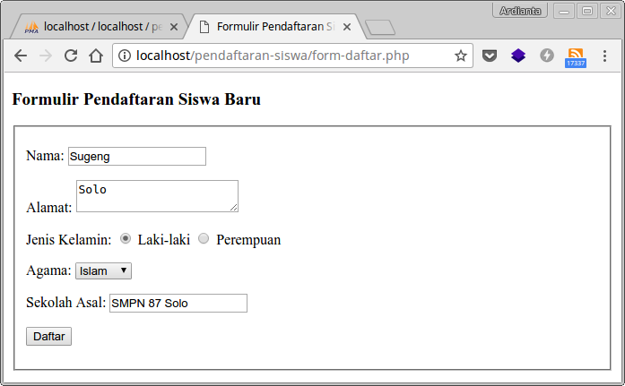 Input data di formulir pendaftaran