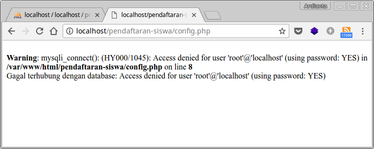 Koneksi PHP dengan MySQL Gagal