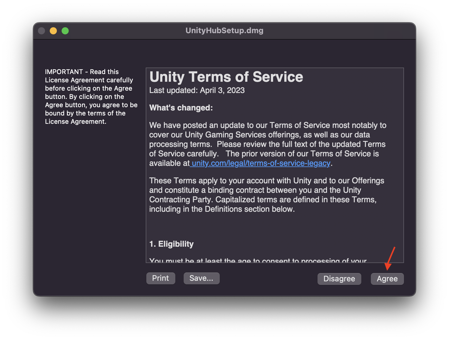 Unity Hub Agreement