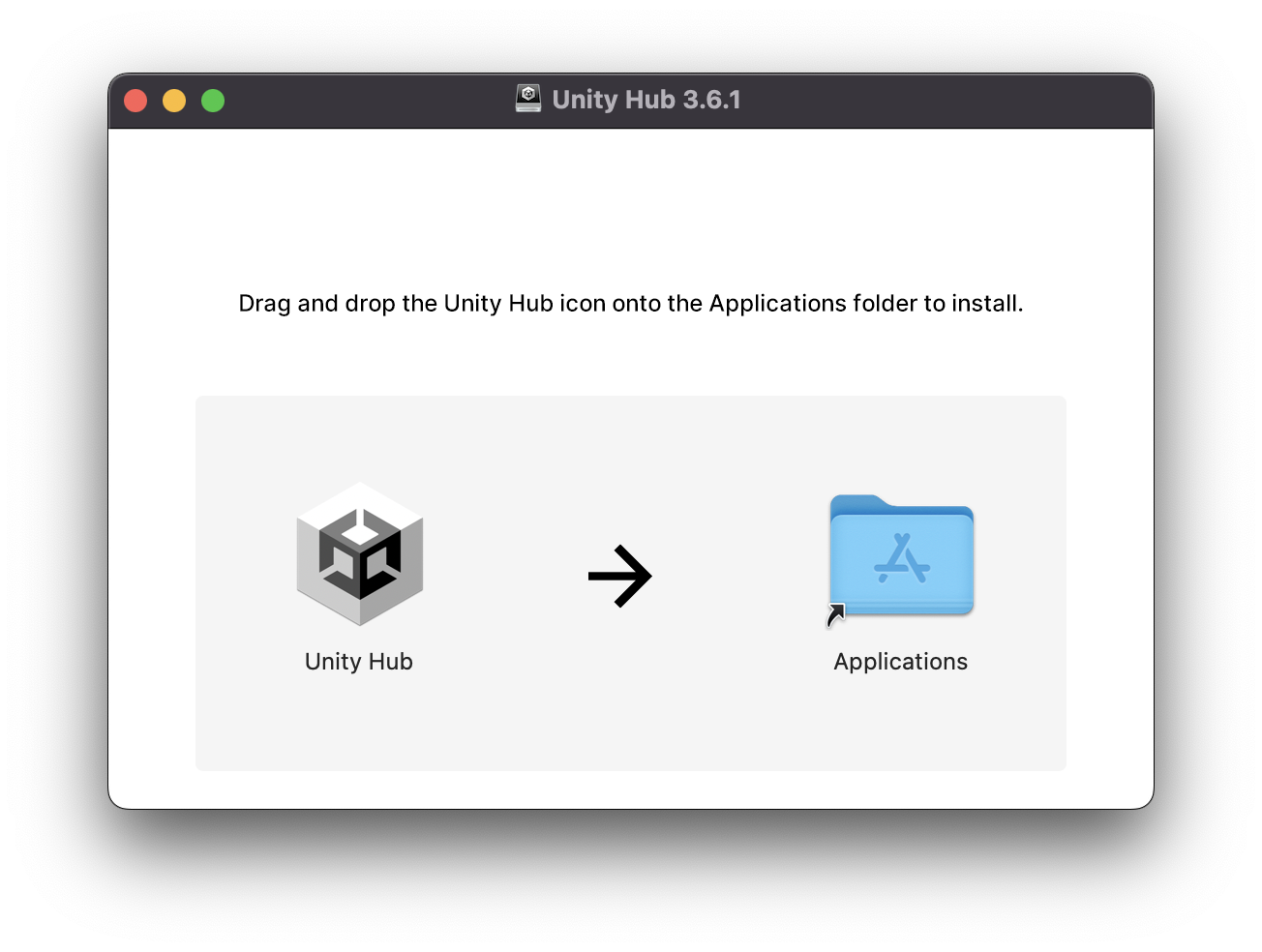 Drag untuk install Unity Hub
