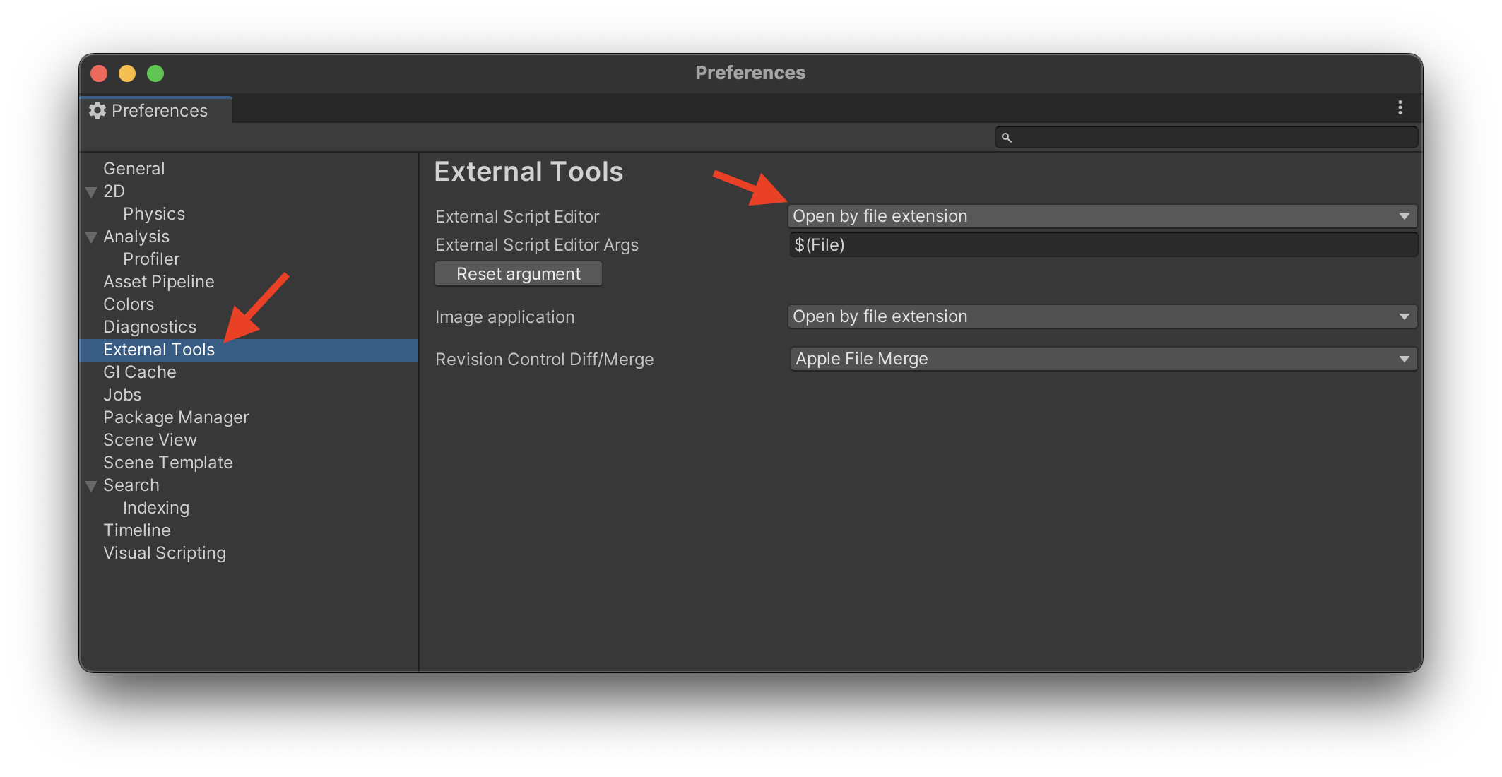 Setting ekternal tools Unity