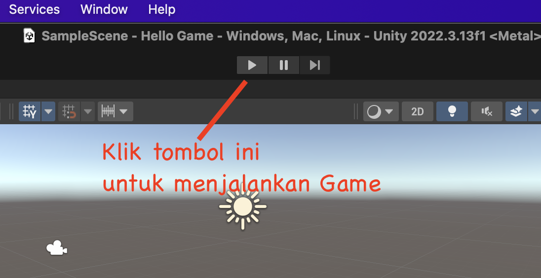 Tombol play untuk menjalankan Game di Unity