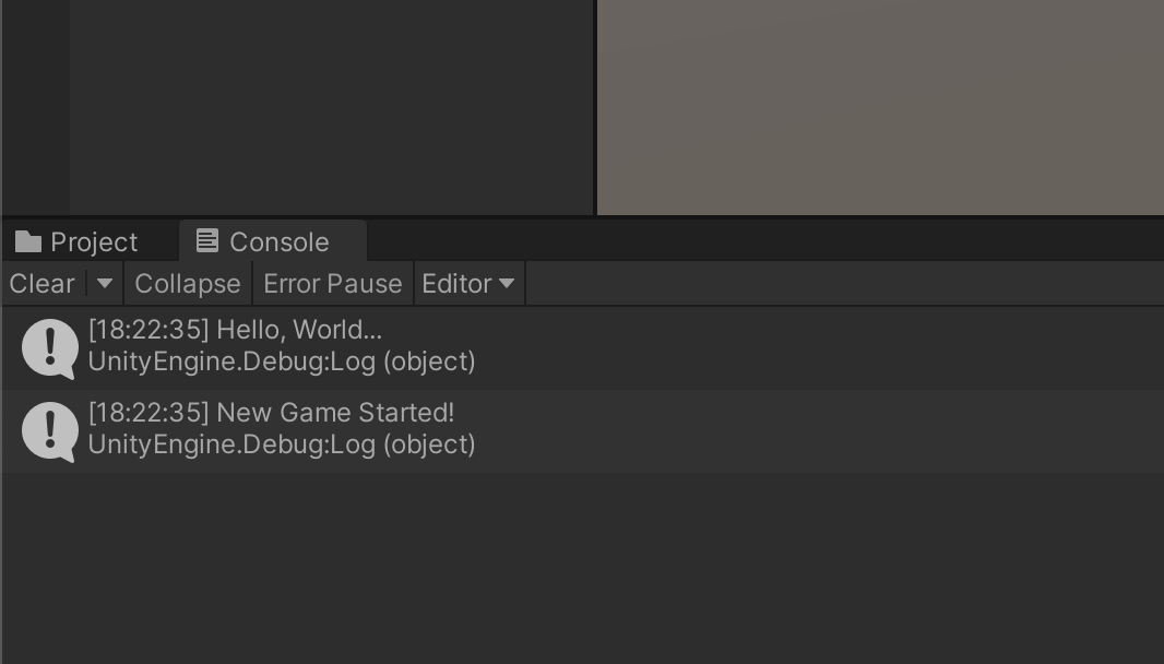 Console di Unity