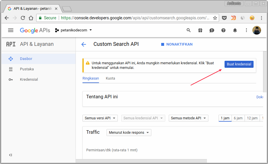 Buat API Key untuk layanan CSE