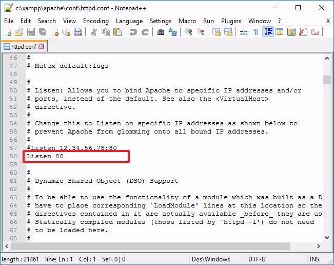 httpd.conf change TCP/IP port number