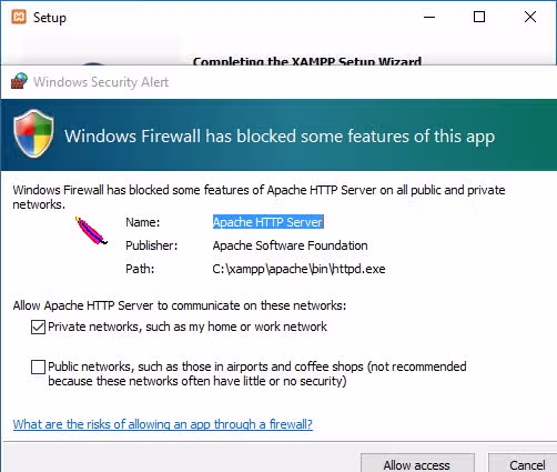 XAMPP allow access through Windows Firewall